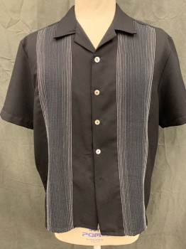 DA VINCI, Black, White, Gray, Polyester, Solid, Stripes - Vertical , Button Front, Short Sleeves, Spread Open Collar, Embroidered Gradient Stripes Front, Boxy