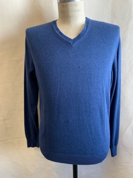 Mens, Pullover Sweater, JOS. A. BANK, Steel Blue, Cotton, Solid, M, V-N,
