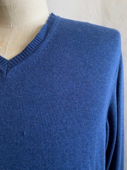 Mens, Pullover Sweater, JOS. A. BANK, Steel Blue, Cotton, Solid, M, V-N,