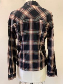 C&C CALIFORNIA, Black, Brick Red, Cream, Gray, Cotton, Rayon, Plaid, L/S, Button Front, Collar Attached, Pocket Chests