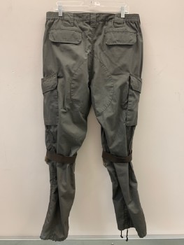 LAPG, Dk Olive Grn, Polyester, Cotton, Solid, F.F, Zip Front, Cargo Pockets, Stretchy Waist Band, Belt Loops, Knee Pads