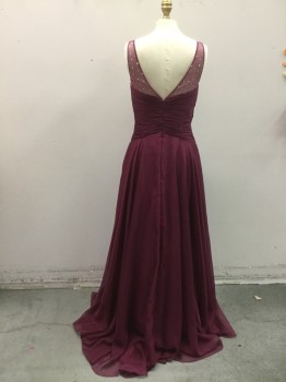 Womens, Evening Gown, DAVE & JOHNNY, Red Burgundy, Polyester, Rhinestones, Solid, 3/4, Sweetheart Neck, Plise Bodice, Full Length Flared Bias Skirt, Back Zipper, Mesh Straps with Rhinestones