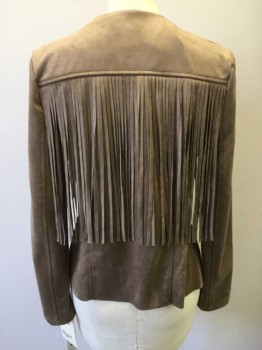 Womens, Casual Jacket, AQUA, Beige, Polyester, Spandex, Solid, Small, No Closures, Faux Suede, Fringe, Wide Lapels, No Collar