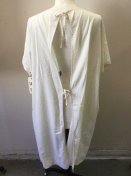 Unisex, Patient Gown, SALK, Cream, Cotton, Solid, Short Raglan Sleeve, Open Back with Ties