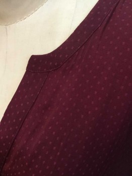 Womens, Blouse, A NEW DAY, Wine Red, Polyester, Dots, XXL, Polyester Silk Jacquard with Square dot Pattern. Slit Neck with Placket, Long Sleeves, with Collar Band