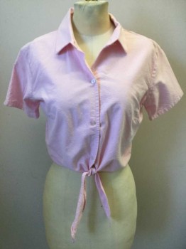 N/L, Lt Pink, White, Cotton, Heathered, Heather Light Pink/white, Collar Attached, Button Front, Self Short Tie @ Waist, Short Sleeves,
