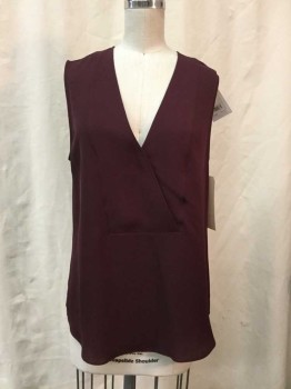 Womens, Top, THEORY, Red Burgundy, Silk, Solid, S, Burgundy, Cross Over V-neck Bust, Sleeveless