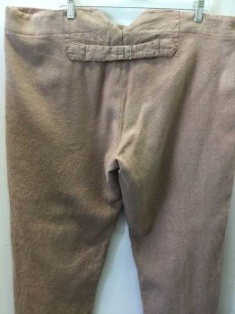 Mens, Historical Fiction Pants, N/L, Dusty Rose Pink, Wool, Solid, 33, 44, Flat Front, Button Front, Suspender Buttons on Inside of Waistband, 2 Pockets, Adjustable Back Waist Buckle Tab, Unlined, 1800's