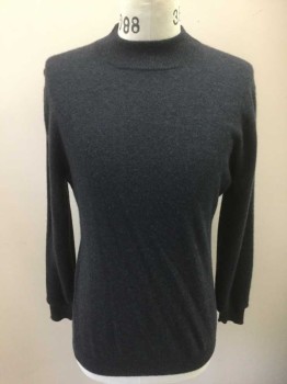 Mens, Pullover Sweater, BLACK GOAT, Slate Blue, Cashmere, Solid, M, Knit, Mock Neck, Long Sleeves  **Small Hole in Shoulder Seam