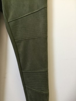 Womens, Pants, LAUNDRY, Olive Green, Synthetic, Solid, W30, S, Stretch Ultrasuede with Top Stitching. Zip Fly. Skinny Fit Pants with Zippers at Cuffs. Faux Pockets
