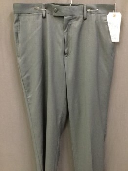 Mens, Slacks, LOUIS RAPHAEL, Charcoal Gray, Polyester, Viscose, Solid, 34, 34, Flat Front, Zip Front, 4 Pockets, Button Tab,