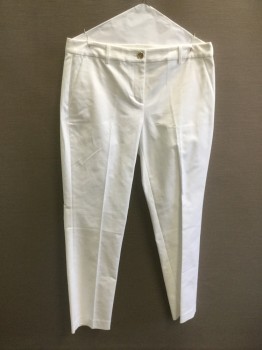 Womens, Slacks, MICHAEL KORS, White, Cotton, Spandex, Solid, 8, Flat Front, Zip Fly, Gold Button, Belt Loops, 4 Pockets,