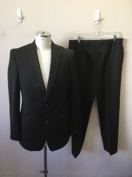 BARIII, Black, Wool, Polyester, Solid, Jacket - 2 Button Single Breasted, 3 Pockets, 2 Slits at Back