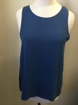 Womens, Shell, LUSH, Slate Blue, Polyester, Solid, Large, Sleeveless, Keyhole with Button Center Back, Crepe,