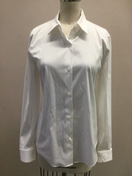 THEORY, White, Cotton, Nylon, Solid, Button Front, Collar Attached, Long Sleeves, Stretch