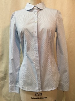 MONTEGO, Baby Blue, White, Cotton, Polka Dots, Baby Blue, White Polka Dots, Button Front, Rounded Collar Attached, Long Sleeves,