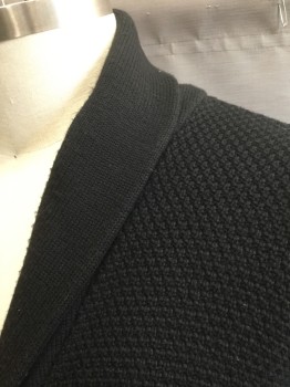 Mens, Cardigan Sweater, RAG & BONE, Black, Wool, Cotton, Solid, XXL, Bumpy Textured Knit, Long Sleeves, Shawl Lapel, 5 Button Front, 2 Welt Pockets