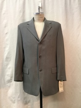 PERRY ELLIS, Heather Gray, Wool, Heathered, Heather Gray, Notched Lapel, 3 Buttons,  3 Pockets,