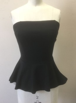 Womens, Top, ANN TAYLOR, Black, Off White, Polyester, Solid, XS P, Jersey, Strapless, High/Low Hem Peplum Waist with Off White Satin Lining, Invisible Zipper at Side, Club Wear