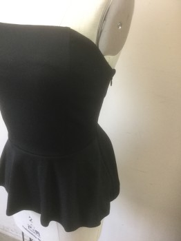 ANN TAYLOR, Black, Off White, Polyester, Solid, Jersey, Strapless, High/Low Hem Peplum Waist with Off White Satin Lining, Invisible Zipper at Side, Club Wear