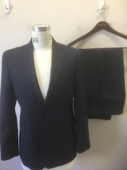ERMENEGILDO ZEGNA, Navy Blue, Blue, Wool, Silk, Stripes - Pin, Single Breasted, Notched Lapel, 2 Buttons, 3 Pockets, Hand Picked Stitching at Lapel, High End, Sleeves Were Lengthened