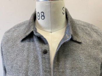 FAHERTY, Heather Gray, Cotton, Solid, Shirt Jacket, Flannel, Button Front, Collar Attached, Pocket Flaps, Long Sleeves, Slit Pockets, Aged/Distressed,