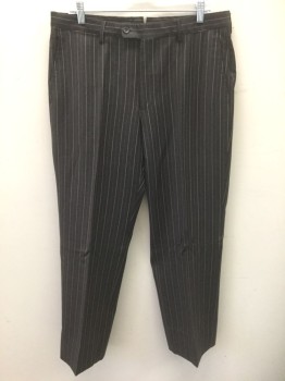 VERSACE, Charcoal Gray, Pink, Lt Pink, Rayon, Stripes - Pin, Charcoal with Pink and Light Pink Pinstripes, Flat Front, Button Tab Waist, Zip Fly, 5 Pockets Including 1 Watch Pocket, Relaxed Leg