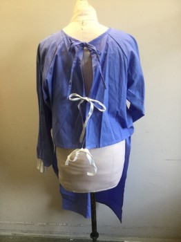 Unisex, Surgical Gown, Lt Blue, Cotton, Solid, M, Long Sleeves, Lacing/Ties,  Drawstring At Waist That Ties At Back, White Cuffs and White Back Ties. No Back Skirt  Multiples Available