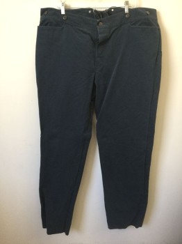 Mens, Historical Fiction Pants, N/L, Navy Blue, Dk Blue, Cotton, Stripes - Micro, Ins:35, W:42, Ribbed Cotton Canvas, Flat Front, Button Fly, Metal Suspender Buttons at Outside Waistband, 2 Angled Front Pockets, Belted Back, Reproduction