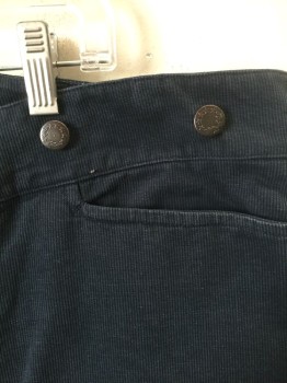 N/L, Navy Blue, Dk Blue, Cotton, Stripes - Micro, Ribbed Cotton Canvas, Flat Front, Button Fly, Metal Suspender Buttons at Outside Waistband, 2 Angled Front Pockets, Belted Back, Reproduction
