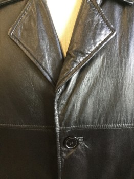 Mens, Leather Jacket, EXCELLED, Black, Silver, Leather, Solid, Diamonds, 2XL, Notched Lapel, Dark Silver Diamond Quilt Lining, Single Breasted, 3 Large Button Front, 4 Pockets, Long Sleeves,
