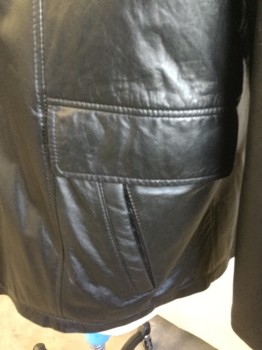 Mens, Leather Jacket, EXCELLED, Black, Silver, Leather, Solid, Diamonds, 2XL, Notched Lapel, Dark Silver Diamond Quilt Lining, Single Breasted, 3 Large Button Front, 4 Pockets, Long Sleeves,