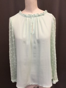 HD IN PARIS, Midnight Blue, Polyester, Solid, Poly Chiffon, Boat Neck, Sheer Long Sleeves with Appliqued Self Poka Dots, Key Hole, Button Back