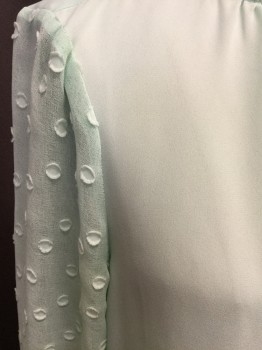 HD IN PARIS, Midnight Blue, Polyester, Solid, Poly Chiffon, Boat Neck, Sheer Long Sleeves with Appliqued Self Poka Dots, Key Hole, Button Back