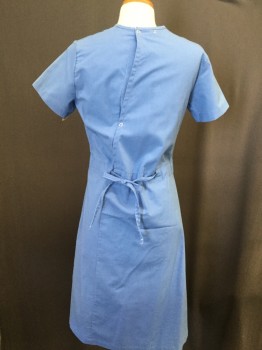 Womens, Nurses Dress, ANGELICA, Dusty Blue, Polyester, Cotton, Solid, W:32, B:38, Crew Neck, Peter Pan Collar Self Applique, Short Sleeves, Pleats at Waist W/tab Applique,, Pockets