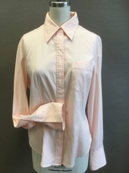 EXPRESS, Lt Pink, Polyester, Spandex, Solid, Button Front, Long Sleeves, Collar Attached, 1 Pocket,