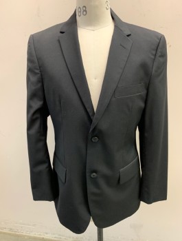 GEORGE AUSTIN, Black, Wool, Solid, Single Breasted, Notched Lapel, 2 Buttons, 3 Pockets