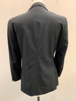 GEORGE AUSTIN, Black, Wool, Solid, Single Breasted, Notched Lapel, 2 Buttons, 3 Pockets