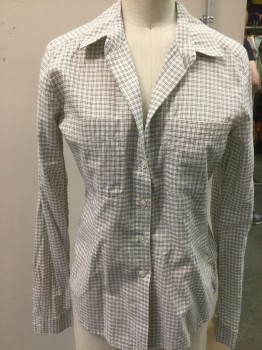JAMES PERSE, White, Black, Cotton, Plaid - Tattersall, Button Front, Collar Attached, Long Sleeves, 2 Pockets