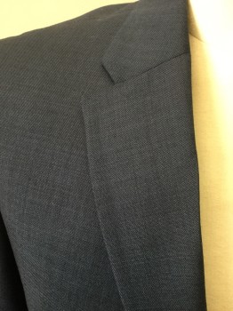 TOMMY HILFIGER, Navy Blue, Wool, Solid, Single Breasted, Notched Lapel, 3 Pockets, 2 Buttons