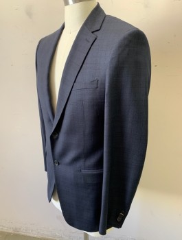 THEORY, Charcoal Gray, Black, Wool, Plaid, Single Breasted, Notched Lapel, 2 Buttons, 3 Pockets, Slim Fit
