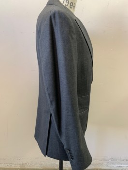 Mens, Suit, Jacket, TOM FORD, Gray, Wool, Rayon, Solid, 38 R, Single Breasted, Peaked Lapel, 2 Buttons, 4 Pockets, Double Back Vent