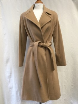 LAUREN, Camel Brown, Synthetic, Solid, Notched Lapel, Collar Attached, open Front, 2 Pockets, Belt Loops, Belt