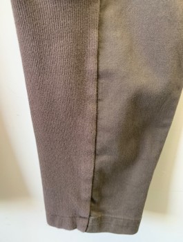 Mens, Casual Pants, HELMUT LANG, Brown, Cotton, Spandex, Solid, Ins:27, W:32, Twill, Unusual Tapered Leg with Rib Knit Panels at Ankles, Zip Fly, 4 Pockets, Unusual Panel at Back Waist with Twill Adjustable Straps with Buckle