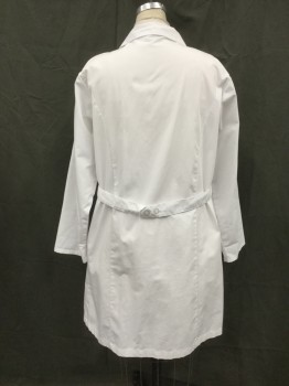 NATURAL UNIFORMS, White, Poly/Cotton, Solid, Womens Lab Coat. 4 Button Single Breasted, 3 Pockets, Button Back Attached Belt
