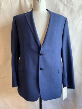 Mens, Suit, Jacket, LAUREN, Navy Blue, Wool, Solid, 46 L, Notched Lapel, Collar Attached, 2 Buttons, 3 Pockets,