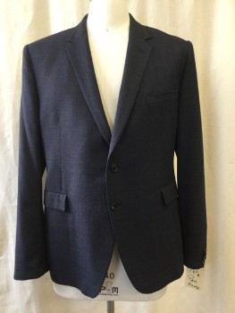 PAUL SMITH, Navy Blue, Wool, Heathered, Notched Lapel, Collar Attached, 2 Buttons,  3 Pockets,