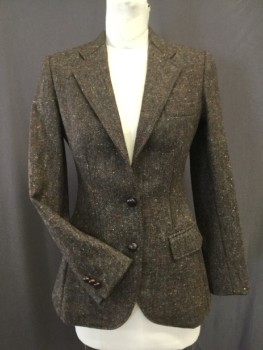 Womens, Blazer, BILL HARGATE MTO, Brown, Red, Yellow, Wool, Polyester, Tweed, S, 2 Button Single Breasted, 3 Pocket, Slit Center Back,