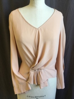 RACHEL ROY, Blush Pink, Polyester, Solid, Crepe, V-neck, 3/4 Sleeves with Open Slit, 2 Snap Closures at Center Front Waist to Create Gathered Detail,