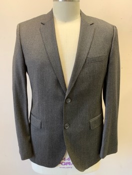 HUGO BOSS, Charcoal Gray, Brown, Wool, 2 Color Weave, Single Breasted, Notched Lapel, 2 Buttons, 3 Pockets, Hand Picked Stitching Details, Brown Self Striped Lining